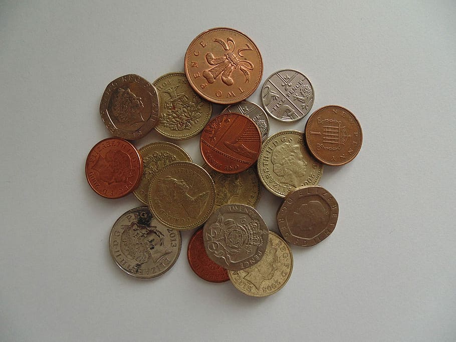 Coins, Money, British, Pounds, Gbp, british, pounds, coin, white background, studio shot, variation