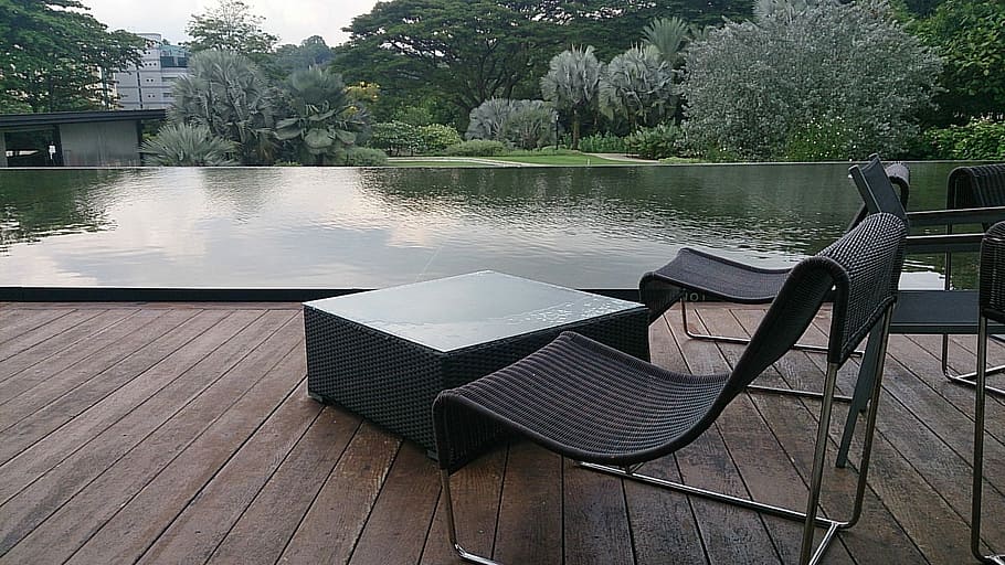 black, patio chairs, body, water, patio, chairs, body of water, furniture, outdoors, chair
