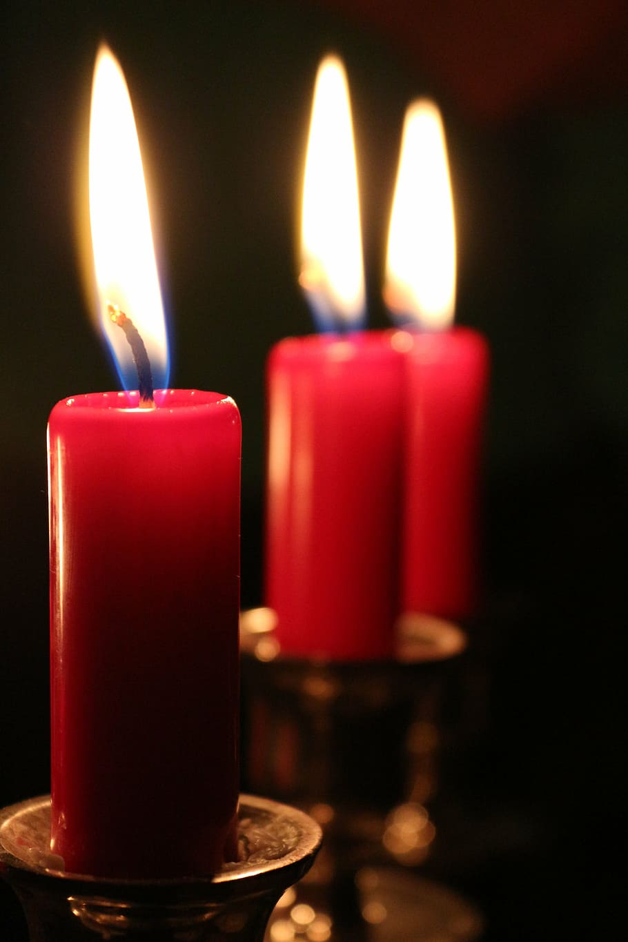 candles, red, light, flame, wax, wax candle, wick, burn, cozy, atmosphere