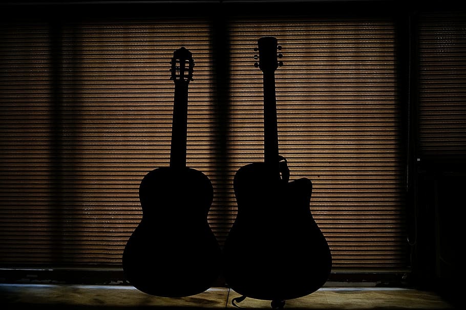 Guitarra, Incrível, Gesto, Plano de fundo, gesto incrível, silhouetts, música, instrumento musical, dentro de casa, uma pessoa