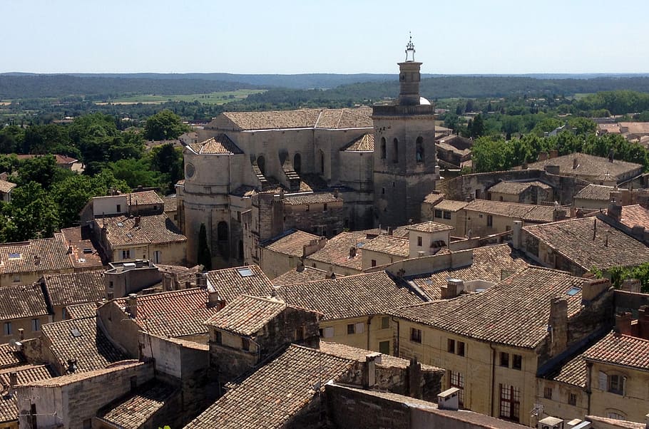 uzès, village, roof, roofing, southern france, europe, architecture, town, cityscape, church