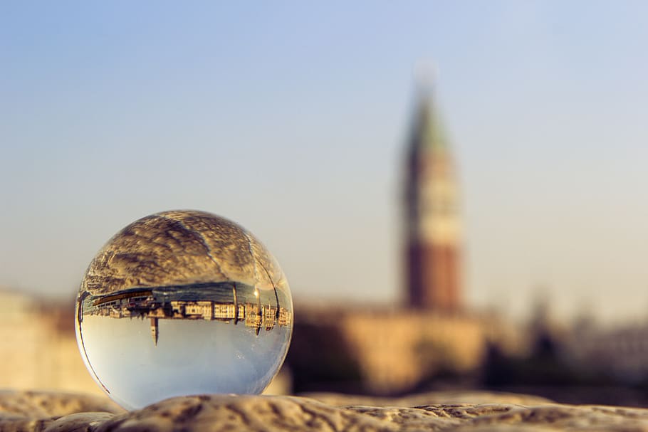 Veneza, esfera, vidro, céu, rua, madrugada, itália, luz, reflexão, bola de cristal