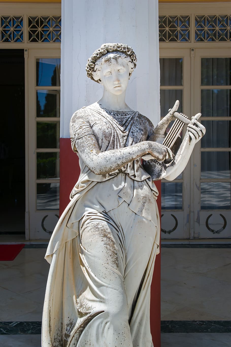 muse, woman, sculpture, statue, achilleion, corfu, greece, greek, monument, landmark