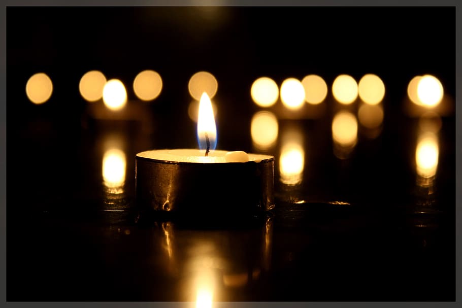 white votive candles, candle, darkness, light, candlestick, fire, illuminated, burning, flame, selective focus