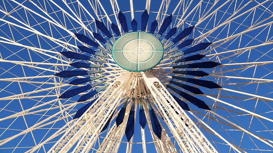 big wheel, carrousel, fairground, funfair, wheel, amusement, blue, ferris wheel, amusement park, architecture