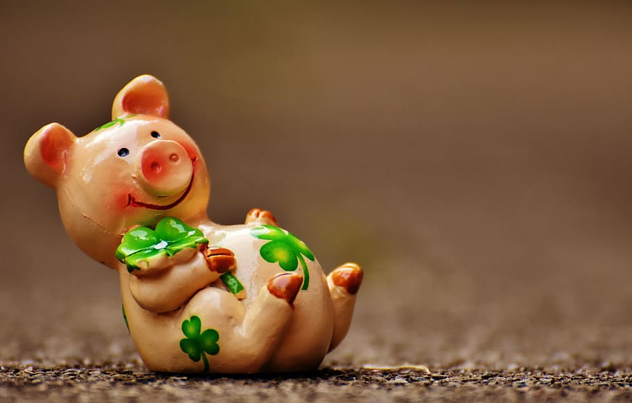 pig figurine, lucky pig, figure, luck, lucky charm, funny, sweet, animal, cute, pink