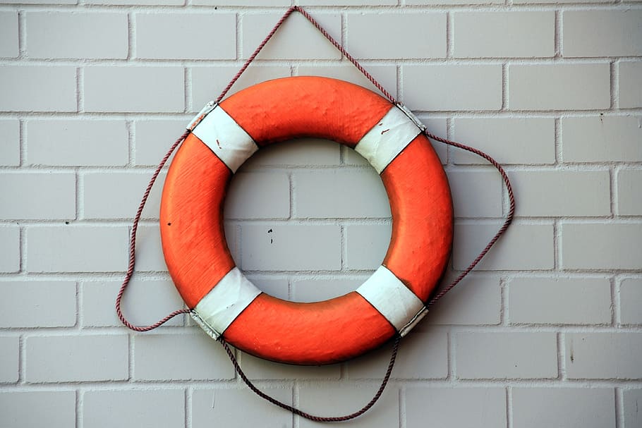 lifering on wall, rescue, lifebelt, stripes, red, red white, seafaring, life belt, wall - building feature, brick wall