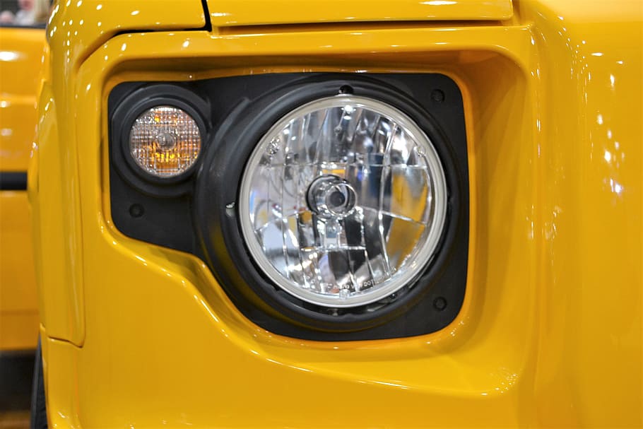 suv headlamp, headlight, yellow jeep, sports utility vehicle, car, vehicle, suv, headlamp, automobile, light
