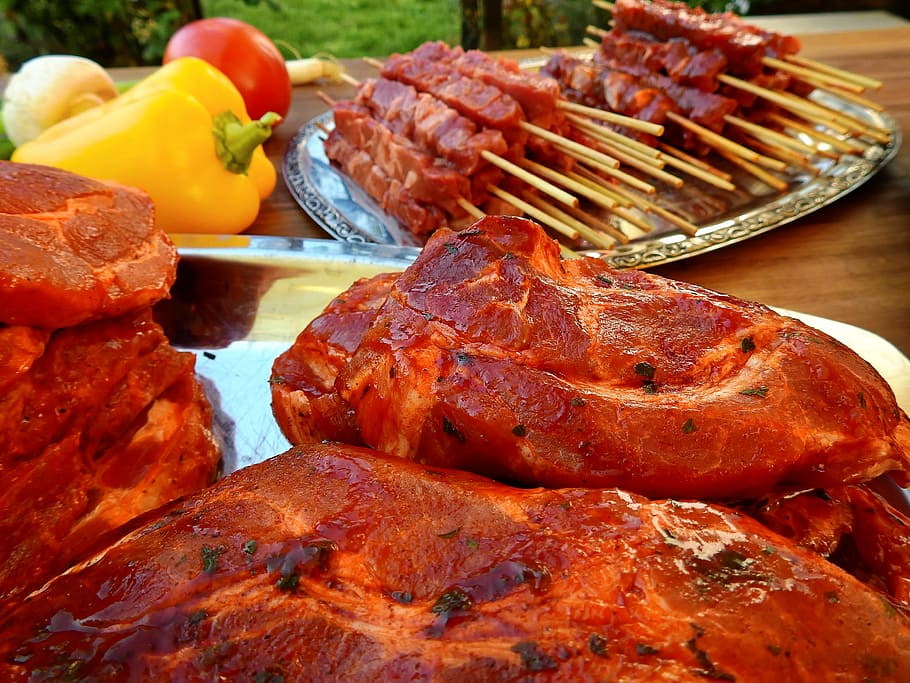 pork barbecue, meat, raw, tasty, food, grill, grilled meats, frisch, eat, barbecue