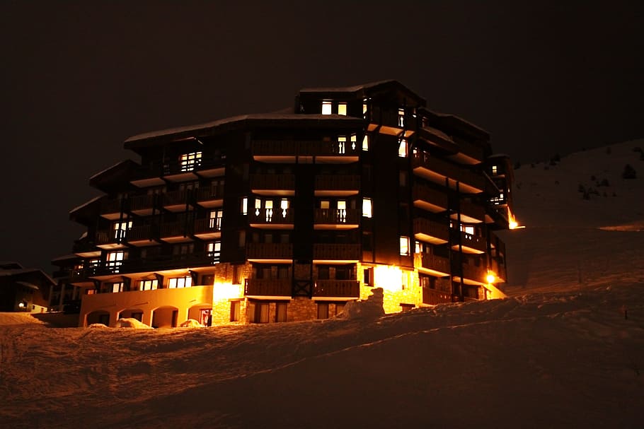 Alpine, Architecture, Building, Cold, architecture, building, glowing, hotel, house, ice, light