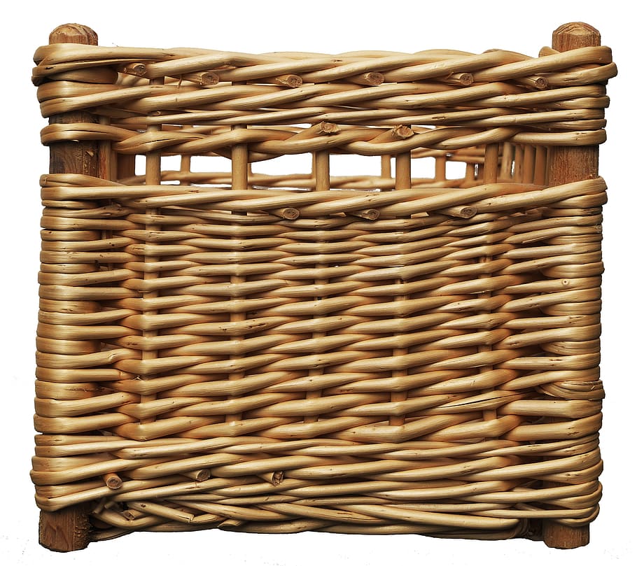 wicker basket, basket, woven, basket ware, graze, wicker goods, weave, hand labor, wickerwork, isolated