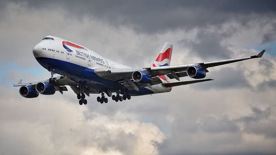 pesawat, jet, transportasi, jet jumbo, saluran udara Inggris, kendaraan udara, pesawat terbang, langit, awan - langit, moda transportasi