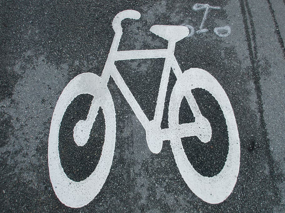 Bicycle, Bike, Sign, Painted, Road, street, cycling, healthy, transport, communication