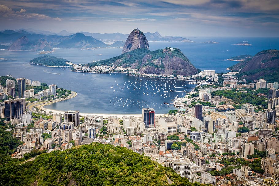 white, high-rise, buildings, body, water, rio de janeiro, brasil, mountain, tourism, landscape