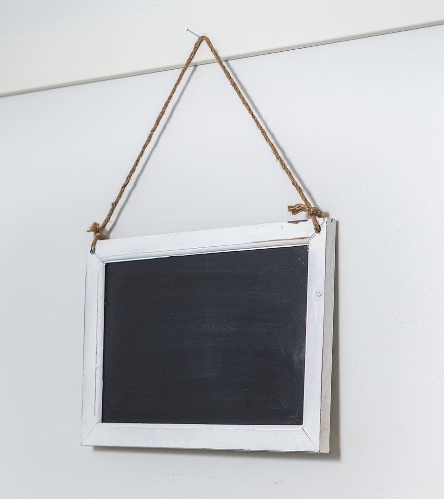 black, white, board, hanging, wall, blackboard, chalk, frame, line, rope