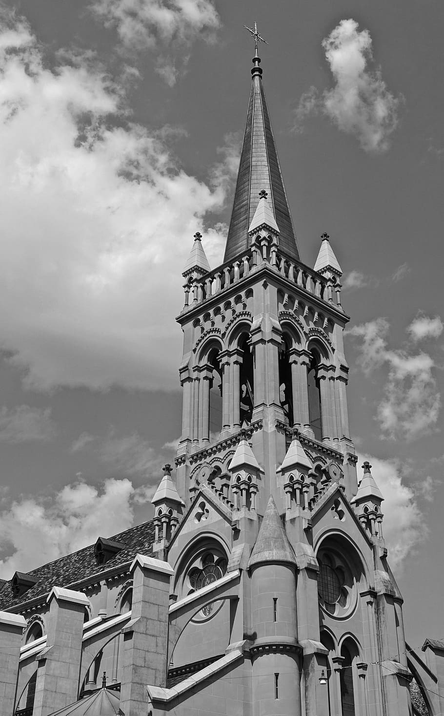 steeple, spire, church, cathedral, architecture, facade, ornate, belltower, nave, religion