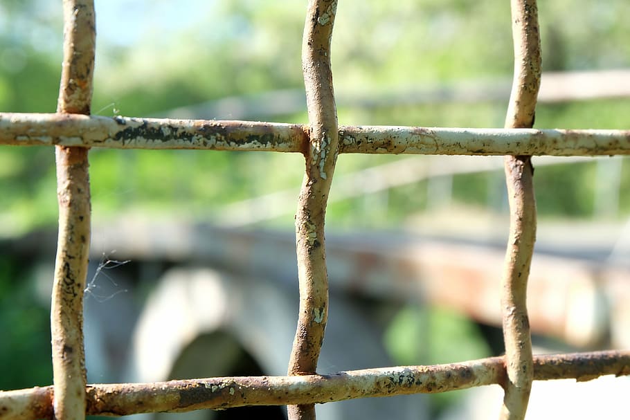 grille, cage, net, bridge, old, prison, rusty, focus on foreground, day, close-up