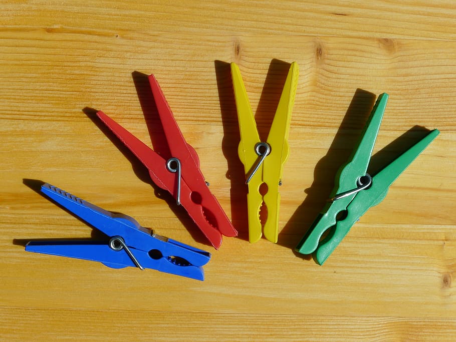 Pegs, Colourful, Laundry, Green, Yellow, green, yellow, plastic, clothes-peg, red, blue