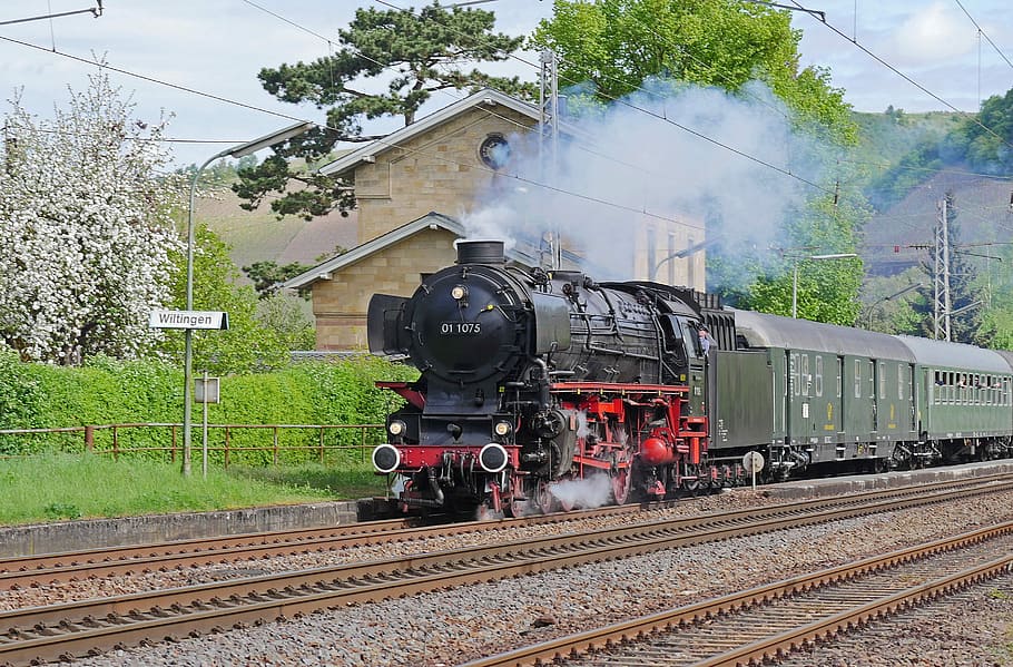 steam locomotive, express train, the steam spectacle in 2018, steam in the mosel and saar, railway station, wiltingen, saar valley, transit, br01, br 01