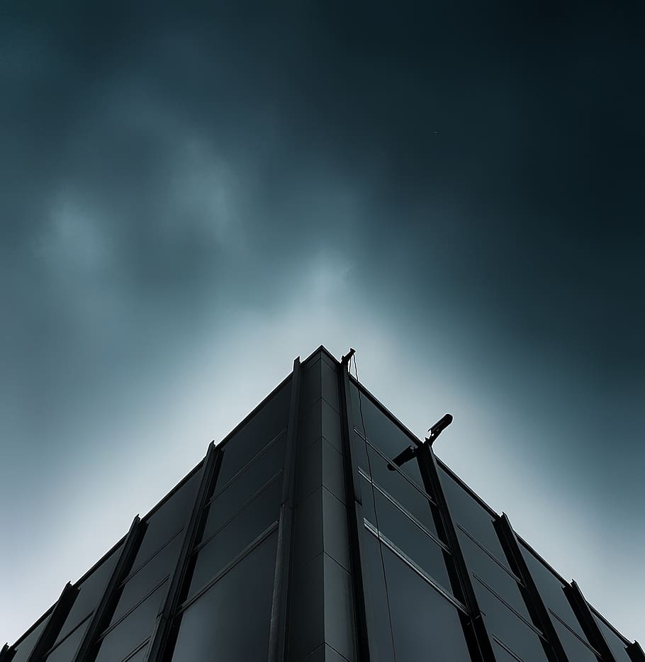 architecture, building, infrastructure, dark, sky, low angle view, built structure, building exterior, cloud - sky, nature