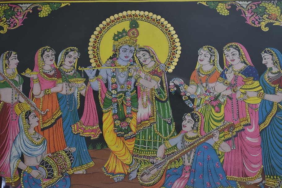 Radha Krishna, pintura, tradicional, representación, arte y artesanía, creatividad, multicolores, sin personas, representación humana, patrón