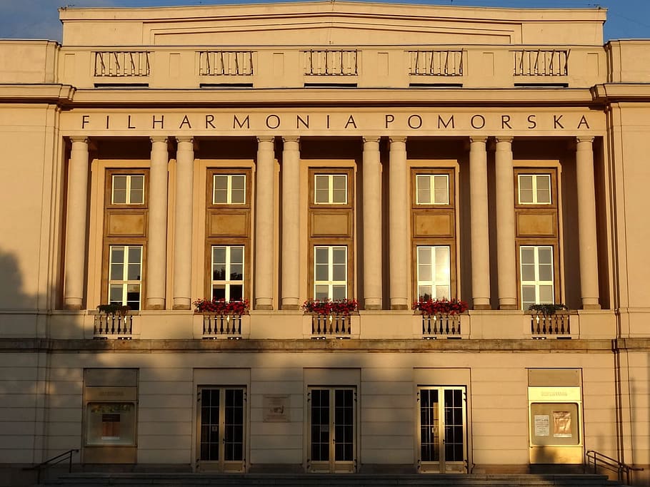 filharmonia pomorska, ビドゴシチ, ポモルスカ, 建築, ファサード, 柱, ポーランド, 建物, 外観, 建築と建物