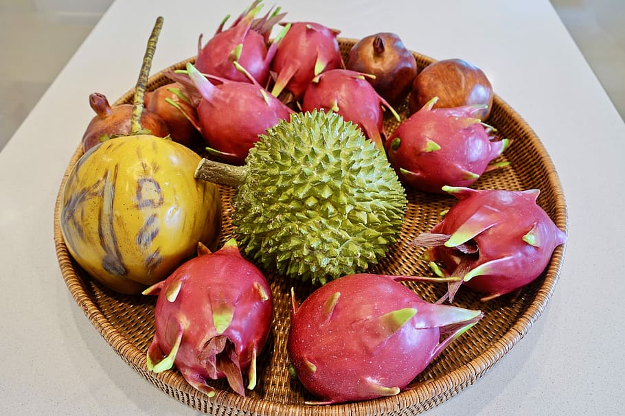 Durian, fruta del dragón, tropical, exótica, fruta, tazón, pantalla, comida, frescura, alimentación saludable