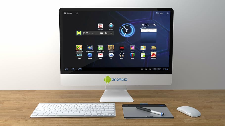 white, android, flat, screen computer, monitor, pc, computer, android pc, internet, computing