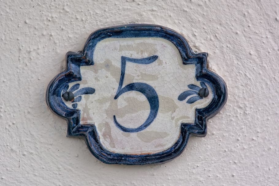 number, five, digit, mathematics, 5, host, house number, metal, wall - building feature, communication