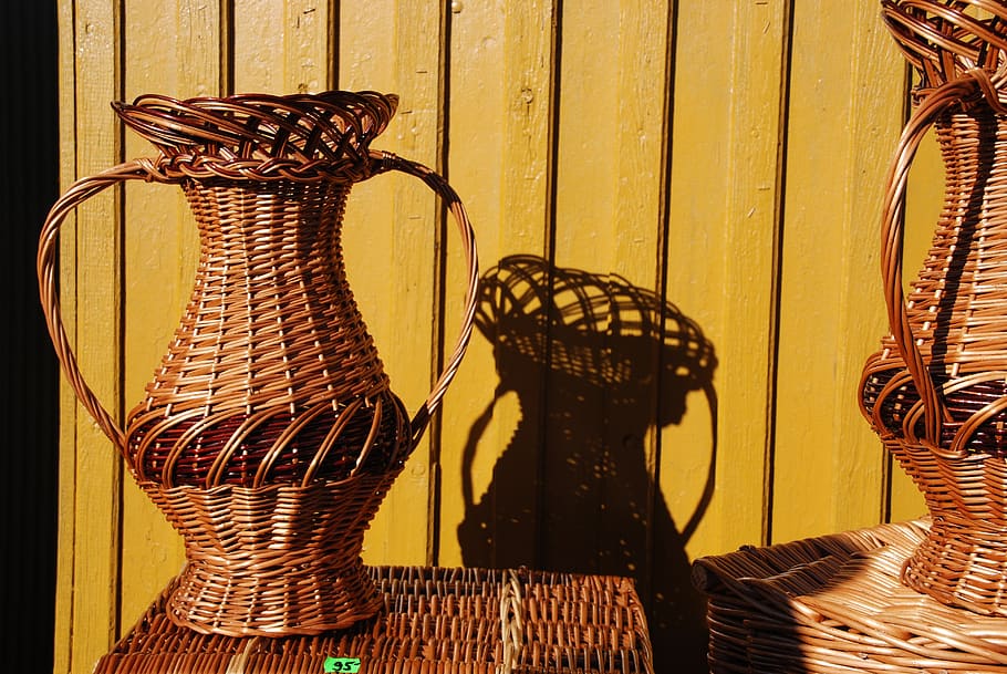 basket, rattan, braid, manual labor, crafts, brown, shadow, yellow, wicker, container