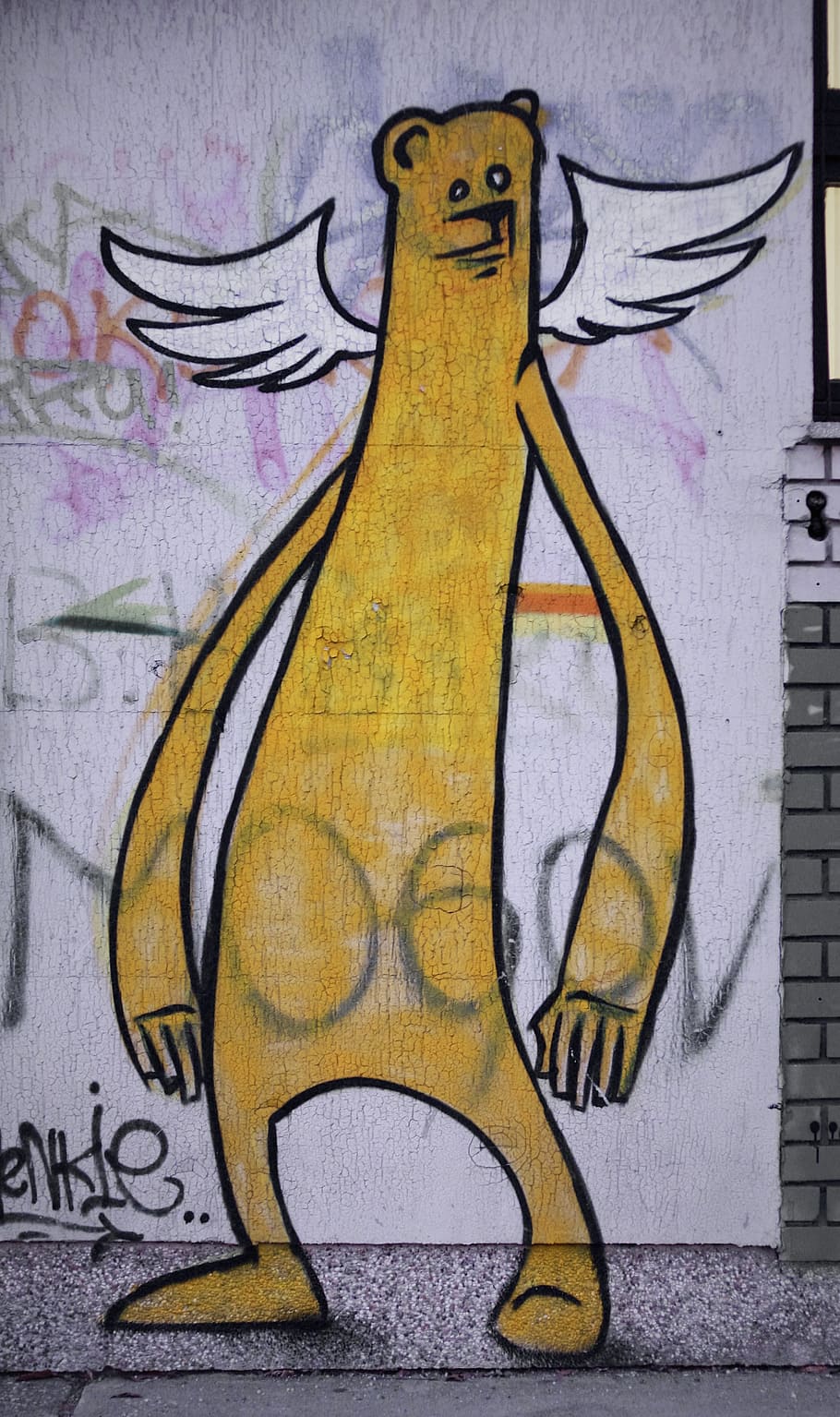 graffiti, bear, cartoon, character, wing, avatar, white, wildlife, wild, art and craft