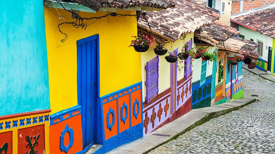 multicolored, painted, wall houses, Colombia, Bogota, City, built structure, building exterior, architecture, multi colored