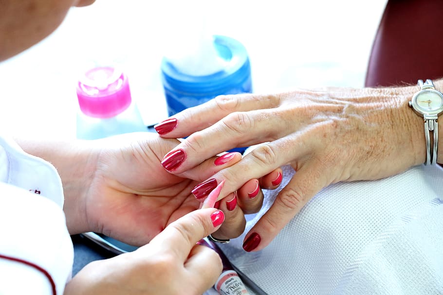 woman cleaning person, left, hand, manicure, professions, nail, human hand, human body part, nail polish, women