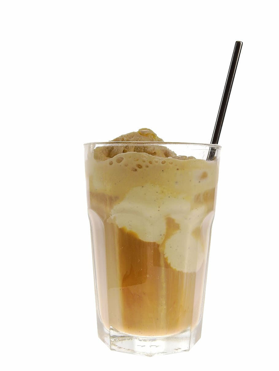 black, straw, drinking glass, ice, coffee, eiscafe, iced coffee, glass, cup, drink