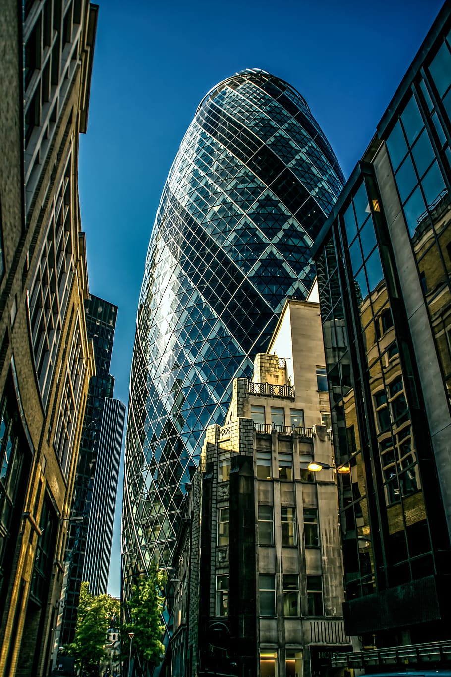 low, angle photography, building, daytime, gherkin, city, london, architecture, cityscape, landmark
