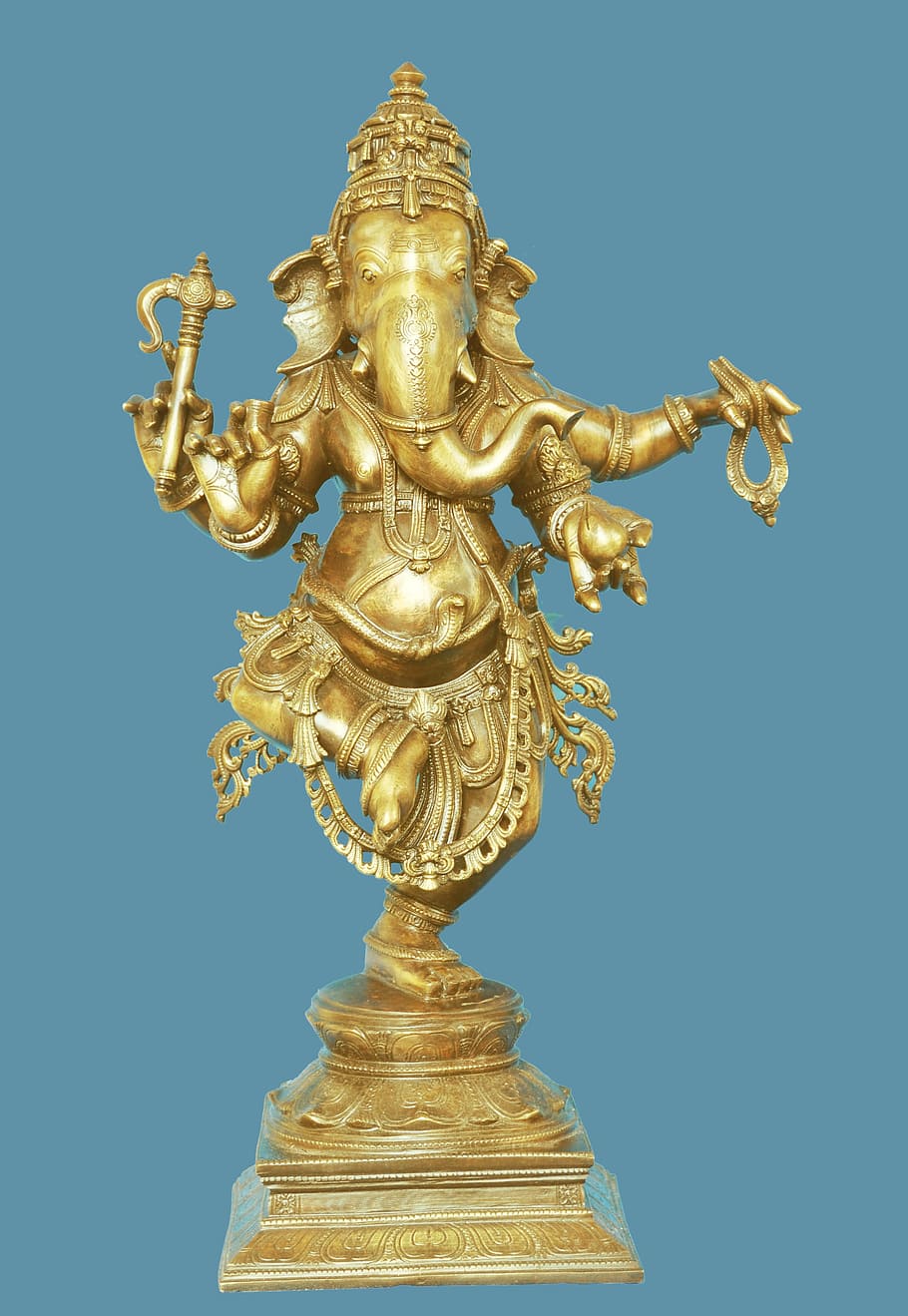 ganesha figurine, dancing ganesh, god, hindu, elephant, sculpture, gold colored, statue, gold, art and craft