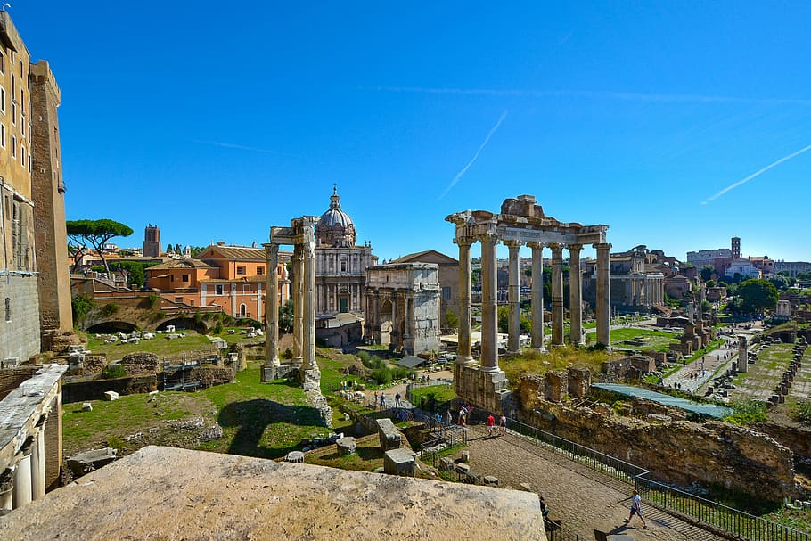 bege, ruínas, templo, roma, fórum, romano, coliseu, famoso, itália, italiano