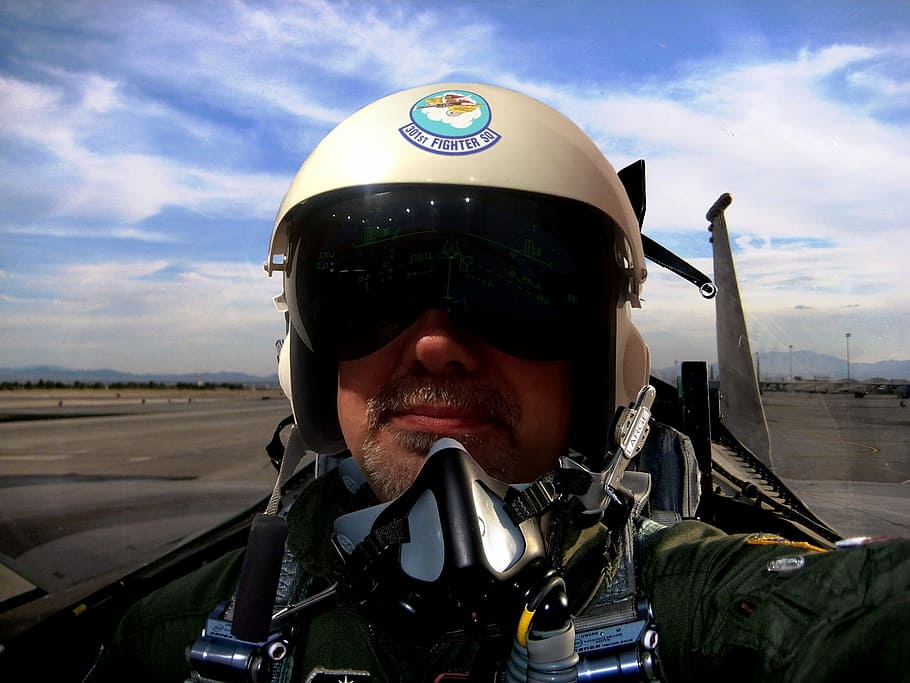 パイロット, 航空機, 戦闘機, コックピット, 作業用ヘルメット, 軍用, ヘルメット, 帽子, ポートレート, 男性