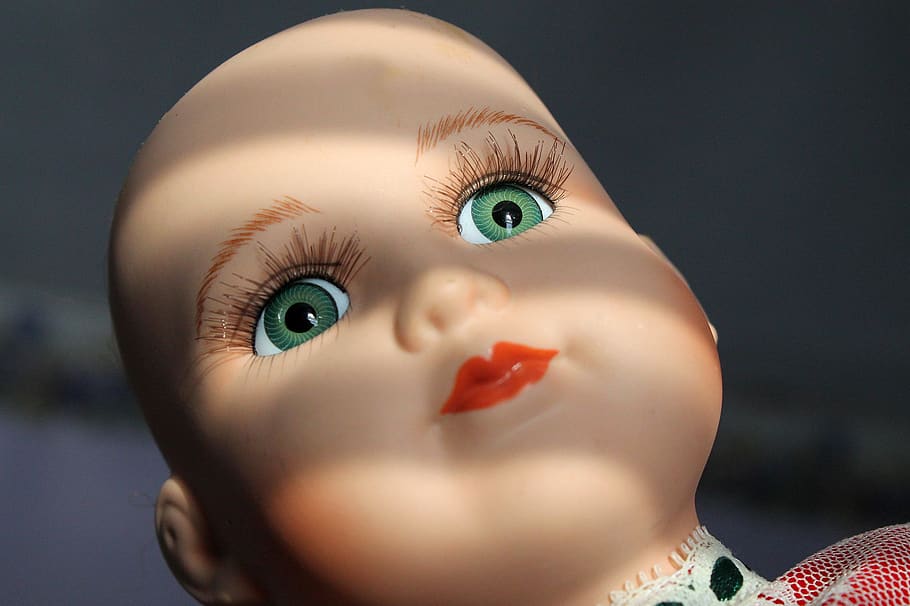 boneka, boneka bayi, mata, menghadapi, indah, potret, dandan, porselen, bulu mata, hijau