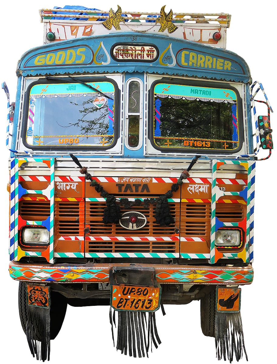 india, tata, truck, transport, traffic, colorful, vehicle, locomotion, isolated, mode of transportation
