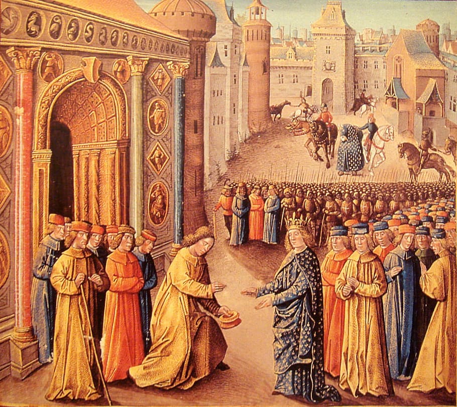 raymond, poitiers, welcoming, Raymond of Poitiers, Louis VII, Antioch, Crusades, art, painting, louis XVII