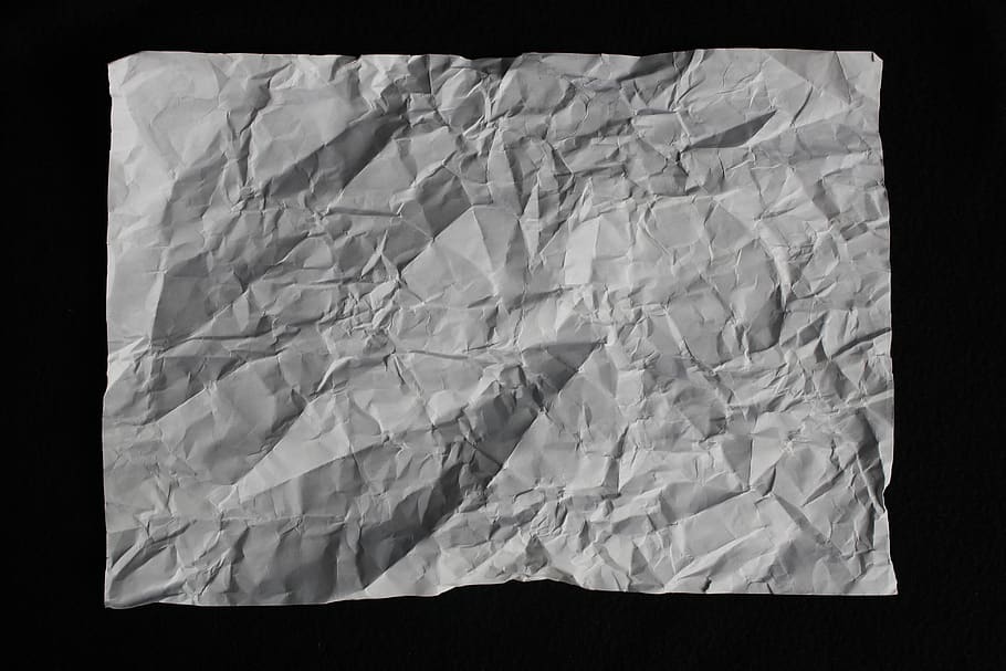 crumpled paper, paper, crinkled, crinkled paper, crumpled, crumbled paper, texture, black background, document, indoors