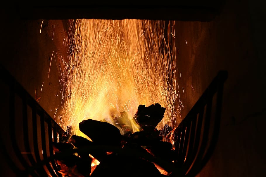 api, lena, panas, api unggun, bara, panas - suhu, gerakan, malam, pembakaran, menyala