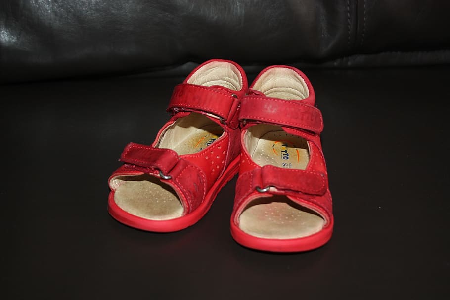 Sandals, shoes, baby shoes, red, pair, shoe, close-up, indoors, fashion, leather