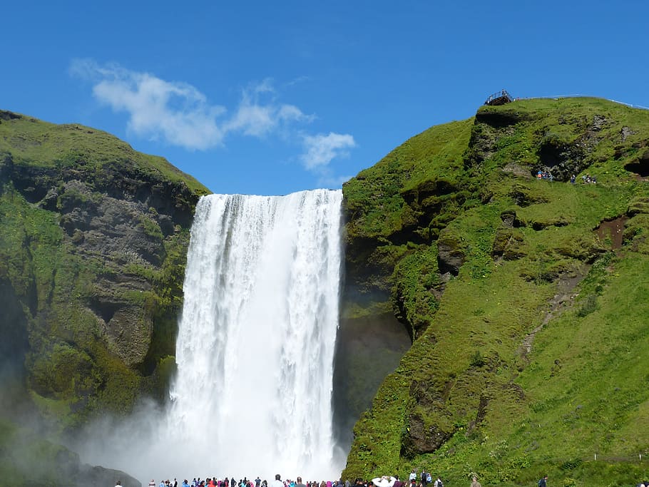 Iceland, Skogafoss, Bílá, enormous, nature, landscape, impressive, waterfall, scenics, sky