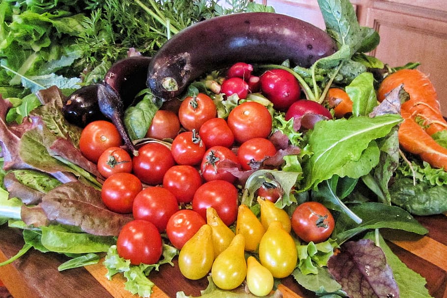 variety, vegetables, brown, wooden, surface, vegetable, farmer, fresh, eggplant, food