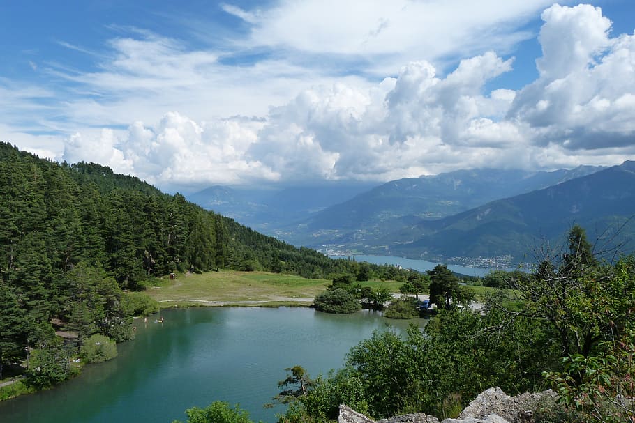 lake st apollinaire, lake, landscape, nature, mountain, sky, promenade, hautes alpes, beauty in nature, scenics - nature