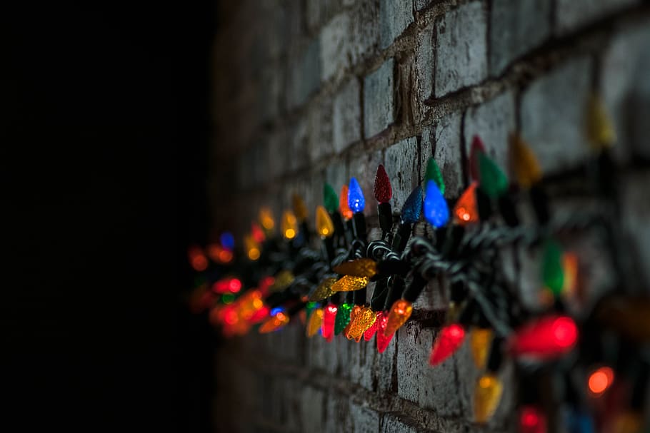 dark, wall, colorful, lights, wire, wall - building feature, architecture, multi colored, selective focus, built structure