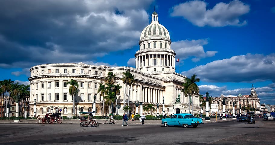 white, coliseum, blue, sky, havana, cuba, capitol building, architecture, landmark, historic