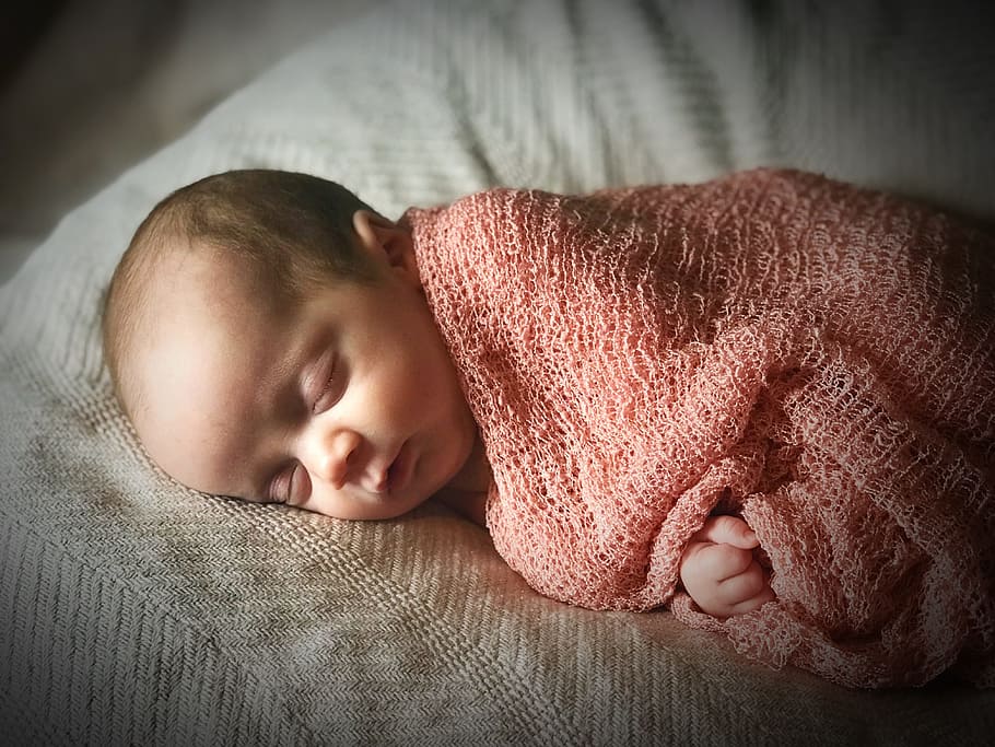 baby, sleeps, white, textile, room, people, newborn, portrait, blanket, girl